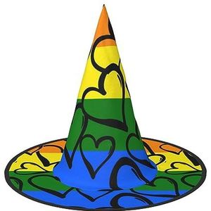 ErKaL Gay Pride Regenboog Patroon Gedrukt Halloween Heks Hoed, Heksen Hoeden Voor Volwassenen, Heksen Tovenaar Cosplay Accessoire Voor Vakantie Halloween Party