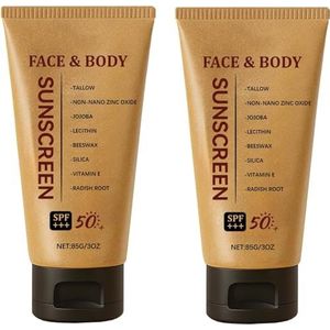 2 Pcs Mineral Tallow Sunscreen SPF 50, Natural Mineral Tallow & Zinc Oxide Sunscreen, Organic Non-Greasy Formula for Face and Body, Water Resistant, Lightweight Sun Shield Cream