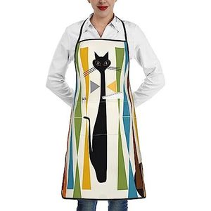 ZhaoYuGoods Hawaii bloemenschorten met zakken voor vrouwen, stijlvolle kookschorten voor keuken, tuinieren, salon, ideale print schort, Middeleeuwse moderne kunst kat, Eén maat