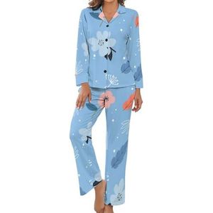 KaRFRi Dames 2-delige V-hals pyjama sets lange mouwen lange tops en broek nachtkleding dames nachtkleding pyjama lounge met zakken, Stijl 12, XL
