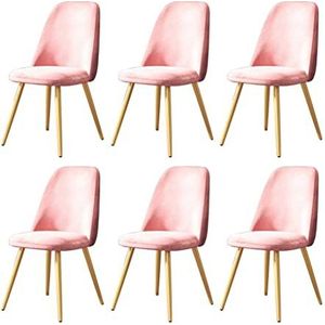 GEIRONV Flanel eetkamer stoel set van 6, met metalen benen moderne woonkamer stoelen thuis lounge keuken teller stoelen Eetstoelen (Color : Pink)