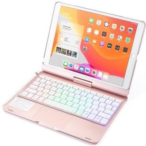 Toetsenbordhoes voor iPad Pro 13 inch (M4) 2024, 360° Draaibaar, 7-Kleuren Verlicht Toetsenbord met Trackpad & Penhouder,Roze