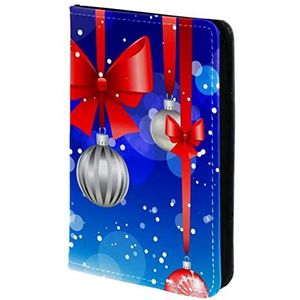 Paspoorthouder, paspoorthoes, paspoortportemonnee, reisbenodigdheden kerst hangende bal met rode strik, Meerkleurig, 11.5x16.5cm/4.5x6.5 in