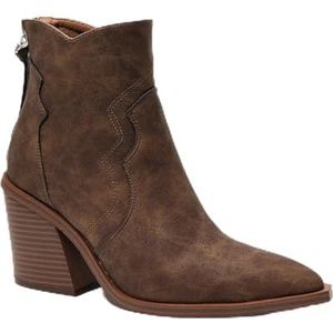 WDUDSUDUW Leren dameslaarzen met puntige neus, enkellaarzen met rits aan de achterkant, met blokhak, antislip, Chelsea boots, Bruin, 41 EU