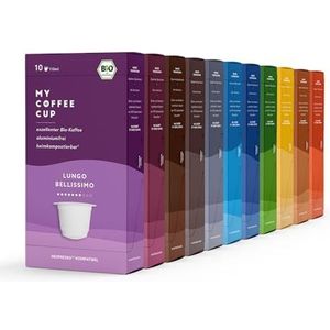 My Coffee Cup - Grand Selection - BIO-Koffie 11 verpakkingen, 110 koffiecapsules voor Nespresso®³-capsulemachines, 100% industrieel composteerbare koffiecapsules, 0% aluminium, duurzame koffiecapsules