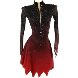 Nnnydjy Professionele Schaatsjurken Voor Meisjes Zwart Rode Halo Verf Kunstschaatswedstrijddanskleding Asymmetrische Zoom Ritmische Gymnastiekpakjes Lange Mouw,zwart,11_13Years