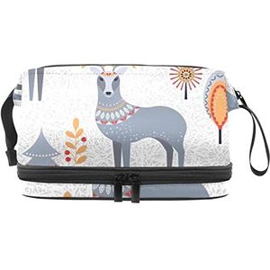 Dubbele Laag Cosmetische Tas Herten Draagbare Make-up Tas Reizen Organizer Pouch voor Vrouwen Meisjes Toiletartikelen Tassen, Meerkleurig, 27x15x14 cm/10.6x5.9x5.5 in, Make-up zakje