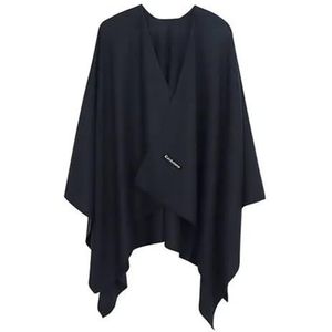 Kasjmier Winter Vrouwen Poncho Sjaals Solid Sjaal Cape Elegante Gebreide Open Front Sjaal Wraps Voor Lente Herfst Winter, Zwart, One size