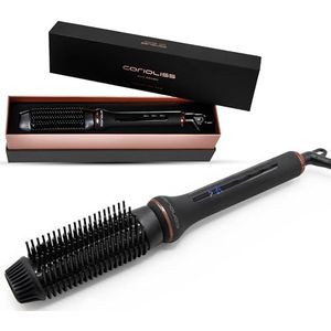 Corioliss Elektrische stijlborstel, Hot Brush Antifrizz, temperatuurregeling 80 °C tot 210 °C, ionen-keramiek, automatische uitschakeling