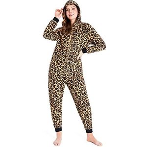 CityComfort Onesies voor dames, zachte comfortabele fleece pyjama, nachtkleding voor dames, pluizige fleece onesie, loungewear, maten S-XL, Bruine Luipaard, M