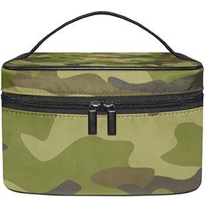 Camouflage groen patroon make-up tas voor vrouwen meisjes cosmetische tassen met handvat reizen make-up organizer tas, Camouflage Groen Patroon, 8.9x5.9x5.4 Inches, Make-up zakje