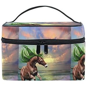 Schattige kunst zee paard dier make-up tas voor vrouwen cosmetische tassen toilettas trein koffer