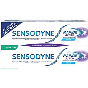 Sensodyne Tandpasta, snel werkend, snelle verlichting voor gevoelige tanden, langdurige bescherming, munt, 2 x 75 ml
