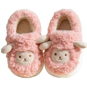 JadeRich Kinderen/Volwassenen Leuke Schapen Slippers Warme Gezellige Pluche Huis Slippers Cartoon Dier Gewatteerde Antislip Indoor Schoenen, Roze Volwassenen, 2/3 UK