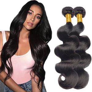 Salharer Body Wave Human Hair Bundles 2 Extension Machine Double Wefts 100% Unprocessed Brazilian Virgin Remy Weave Grade 8A Natural Black Color for Woman 28 30 Inch