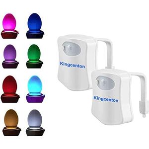 Kingcenton 2 delige toiletlamp met bewegingssensor, nachtlampje met bewegingssensor, led-nachtlampje, werkt op batterijen, 8 verschillende kleuren