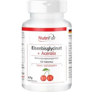 IJzerbisglycinaat + acerola - met 40mg ijzer & 160mg acerola per tablet - 120 tabletten - hoge dosering - 100% veganistisch - Duitse productie & laboratoriumtests - NutriFair | Premium & Fair