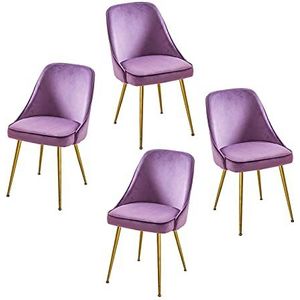 GEIRONV Dining Chair Set van 4, Moderne Ergonomische rugleuning for Restaurant Cafe Lounge Stoel Flanel Metalen stoel Benen Make-up Stoel Eetstoelen (Color : Purple)