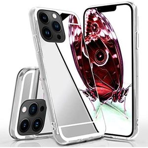 moex Mirror Case compatibel met Apple iPhone 13 Pro Max spiegelhoes gemaakt van siliconen, hoes met spiegeleffect, glitter mobiele telefoon beschermhoes gespiegeld, spiegel telefoonhoes - zilver