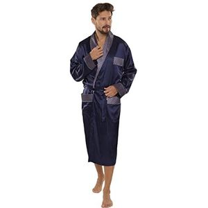 FOREX Lingerie Luxe en hoogwaardige satijnen badjas voor heren in geweldig design, marineblauw, XL