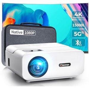 Beamer, 15000 lumen, Full HD 1080p, 4K thuisbioscoop, ondersteund, 5G WiFi Bluetooth beamer, mini led-beamer, 300 inch display, videoprojector, compatibel met smartphone/laptop/tv-stick/HDMI/PS5