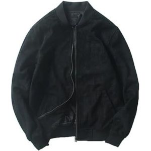 Pegsmio Mannen Lederen Baseball Jacket Lente Herfst Effen Kleur Uitloper Vintage Stand Kraag Jassen, Zwart, XXL