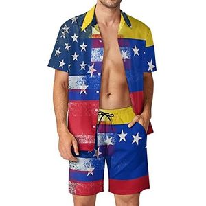 Amerikaanse en Venezuela vlag Hawaiiaanse sets voor mannen button down korte mouw trainingspak strand outfits L