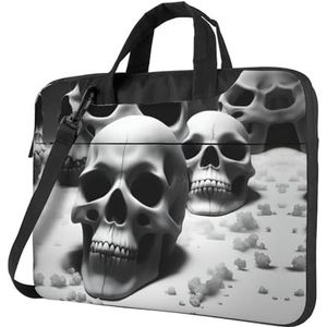 SSIMOO Schattig Halloween-patroon 1 stijlvolle en lichtgewicht laptoptas, handtas, aktetas, perfect voor zakenreizen, Zwarte en witte schedels, 13 inch