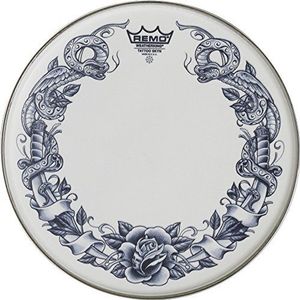 Remo Ambassador X Skyndeep Snare Drumhead - Tattoo Serpentrose Op Wit, 13