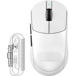 ATTACK SHARK X8 PLUS Draadloze Gaming Muis met C06 Ultra LED-Kabel, 55g SUPERLICHT, Voor Grote Handen, PixArt PAW3395PRO Sensor, BT/2.4G/USB, 40000 DPI, 500mAh Batterij (Wit&plakband)