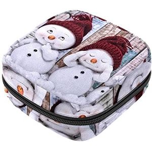 Maandverband Opbergtas, Vrouwelijke Product Pouches Draagbare Periode Kit Tas voor Meisjes Vrouwen Dames Leuke Sneeuwpop Winter Xmas, Meerkleurig, 4.7x6.6x6.6 in/12x17x17 cm