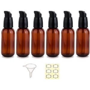 Apstaqeoo 6 stuks 50 ml lege lotion pompflesdispenser voor toiletartikelen TSA goedgekeurde pompdispenser, lekvrije plastic reisflessen container met label en trechter voor het reinigen van shampoo