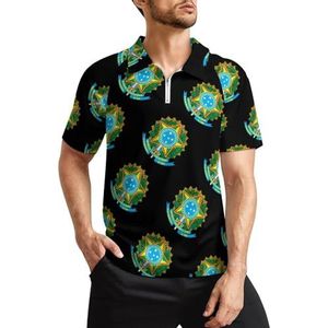 Coat Arms of Brazil, Heren Golf Polo Shirts Klassieke Fit Korte Mouw T-Shirt Gedrukt Casual Sportkleding Top XL