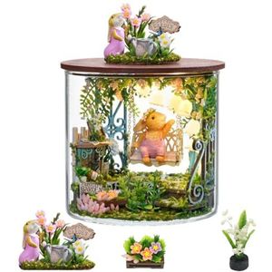 DIY miniatuur poppenhuisset, miniatuurhuisset, 3D houten poppenhuisset, magisch huis met stofdichte hoes en led (Fairytale Garden)
