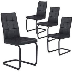 B&D home eetkamerstoelen OLE set van 4 | keukenstoel bureaustoel schommelstoel sledestoelen voor keuken, woonkamer, eetkamer, kantoor | industrieel modern ontwerp | kunstleer zwart, 11101-SCHW-4