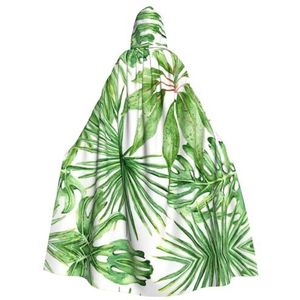 Bxzpzplj Unisex Volledige lengte Hooded Mantel Volwassen Cape Carnaval Party Cosplay Kostuum Mantel 185cm Tropische Palm Banaan Bladeren