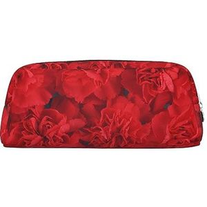 OUSIKA Rode Bloemen Make-uptas Lederen Etui Reizen Toilettas Cosmetische Tas Dagelijkse Opbergtas voor Vrouwen, Zilver, Eén maat