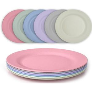 JSYMJSY 28cm Onbreekbare Borden, 6-Delige Set Herbruikbaar Plastic Eetborden, Licht, Kunststof Zonder BPA, Voor Camping Feest, Magnetronbestendig Vaatwasmachinebestendig, Veelkleurig