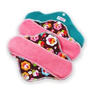 Petit Lulu Set van 3 herbruikbare menstruatieverbanden (slim), wasbare inlegkruisjes, stoffen verband (maat: slip, standaard, ultra), made in Europe (cupcakes, standaard (fleece) (slim), 3 stuks