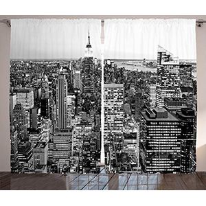 ABAKUHAUS New York Gordijnen, New York Manhattan, Woonkamer Slaapkamer Raamgordijnen 2-delige set, 280 x 245 cm, Grijs
