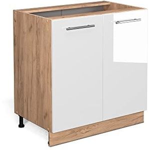 Livinity Onderkast spoelbak, Fame-Line, wit hoogglans/goldkraft eiken, 80 cm met plank, AP antraciet