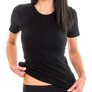 HERMKO 1800 3-pack dames korte mouwen onderhemd van 100% biologisch katoen, zwart, 40/42 NL