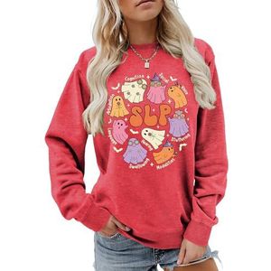 MLZHAN Cognitie Sociale Stem SLP Halloween Geesten Sweatshirt Vrouwen Gift Herfst Lange Mouw Shirts Harajuku Losse Trui Tops, Rood, M