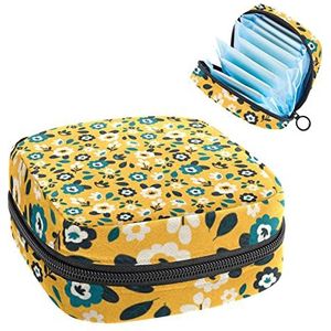 Kleurrijke Bloemen Geel,Periode Pouch Draagbaar,Tampon Opbergtas,Tampon Houder voor Portemonnee Vrouwelijke Product Organizer, Meerkleurig, 4.7x6.6x6.6 in/12x17x17 cm
