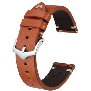 INEOUT Crazy Horse Lederen Horlogebandjes, 18 Mm 20 Mm 22 Mm, Compatibel Met Smartwatch Huawei Compatibel Met Samsung Galaxy Gear, Zwart Groen Bruin (Color : Toffee Brown-Silver, Size : 20mm)