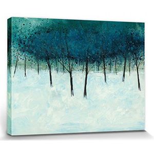 1art1 Bomen Poster Kunstdruk Op Canvas Blue Trees On White, Stuart Roy Muurschildering Print XXL Op Brancard | Afbeelding Affiche 80x60 cm