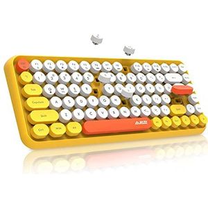 FELiCON 308i Retro Draadloos Toetsenbord, Bluetooth-stil Schattig Computer Toetsenbord met Ronde Punk Keycaps, Compacte 84 Keys, Matte Textuur, Typewriter Design, QWERTY voor PC, Laptop, Mac-Geel