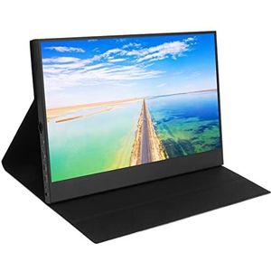 Draagbare Monitor, 13,3-inch Type C-schermmonitor, 1080P High Definition Multimedia-interfacemonitor met Dunne Rand Lederen Hoes voor Laptop Mobiele Gaming-apparaten