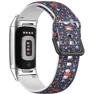 RYANUKA Zachte sportband compatibel met Fitbit Charge 5 / Fitbit Charge 6 (Fairytale Forest Fox Bear Raccoon) siliconen armband accessoire, Siliconen, Geen edelsteen