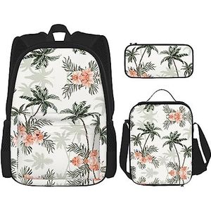 SUHNGE Driehoek Strepen Bohemian Patroon Print 3 in 1 Boekentassen Sets Verstelbare Schouder Rugzak Lunch Tas Potlood Case Pouch Box, Tropische palmbomen, Eén maat